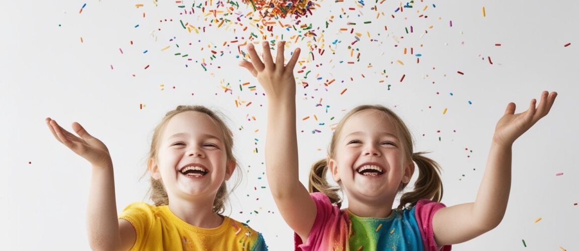 kids playing with cake sprinkles